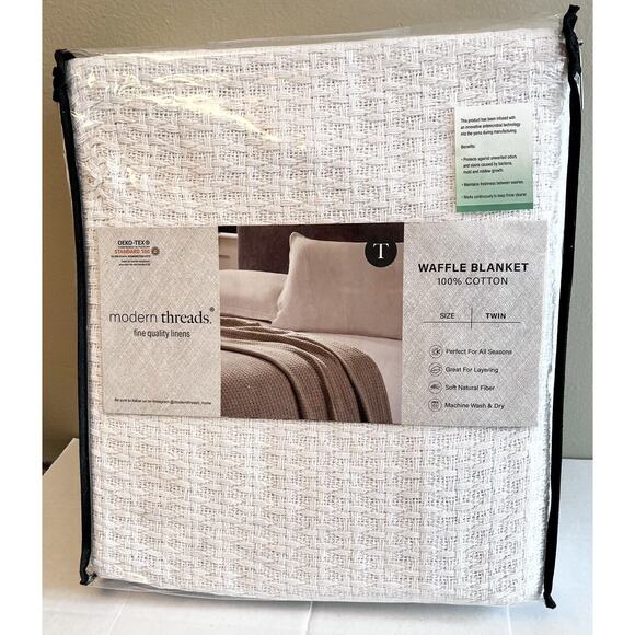 Modern Thread Blanket White Waffle Weave 100% Cotton Natural Soft Bed Wash Dry - Picture 1 of 6